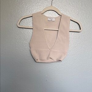 Babaton Beige V-Neck Crop Top